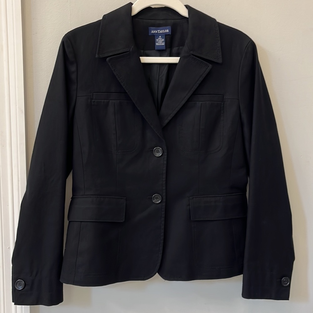 Ann Taylor Women’s Black Cotton Basketweave Blazer Classic Workwear Jacket Size